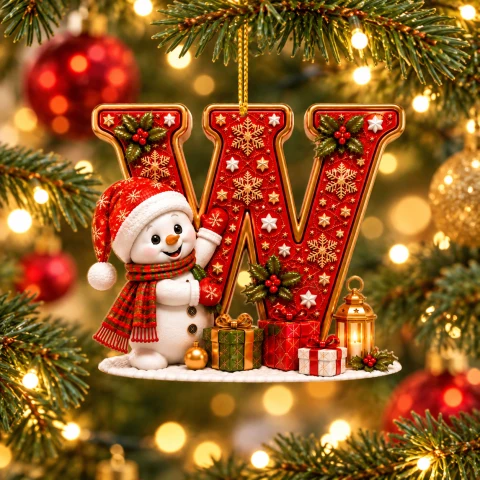 Letter W Snowman Name Letter Acrylic Christmas Ornament — Photo 1