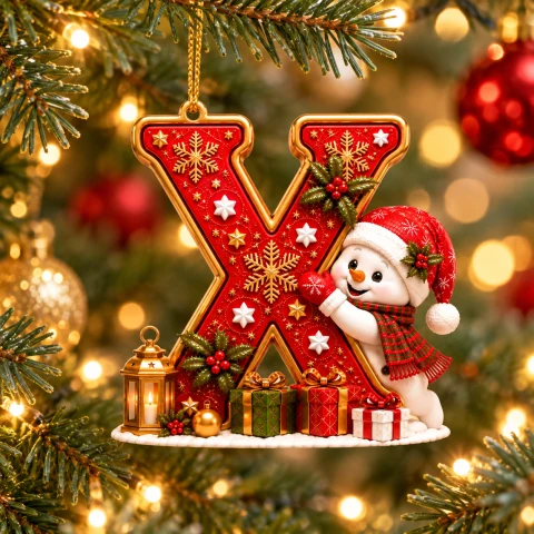 Letter X Snowman Name Letter Acrylic Christmas Ornament — Photo 1