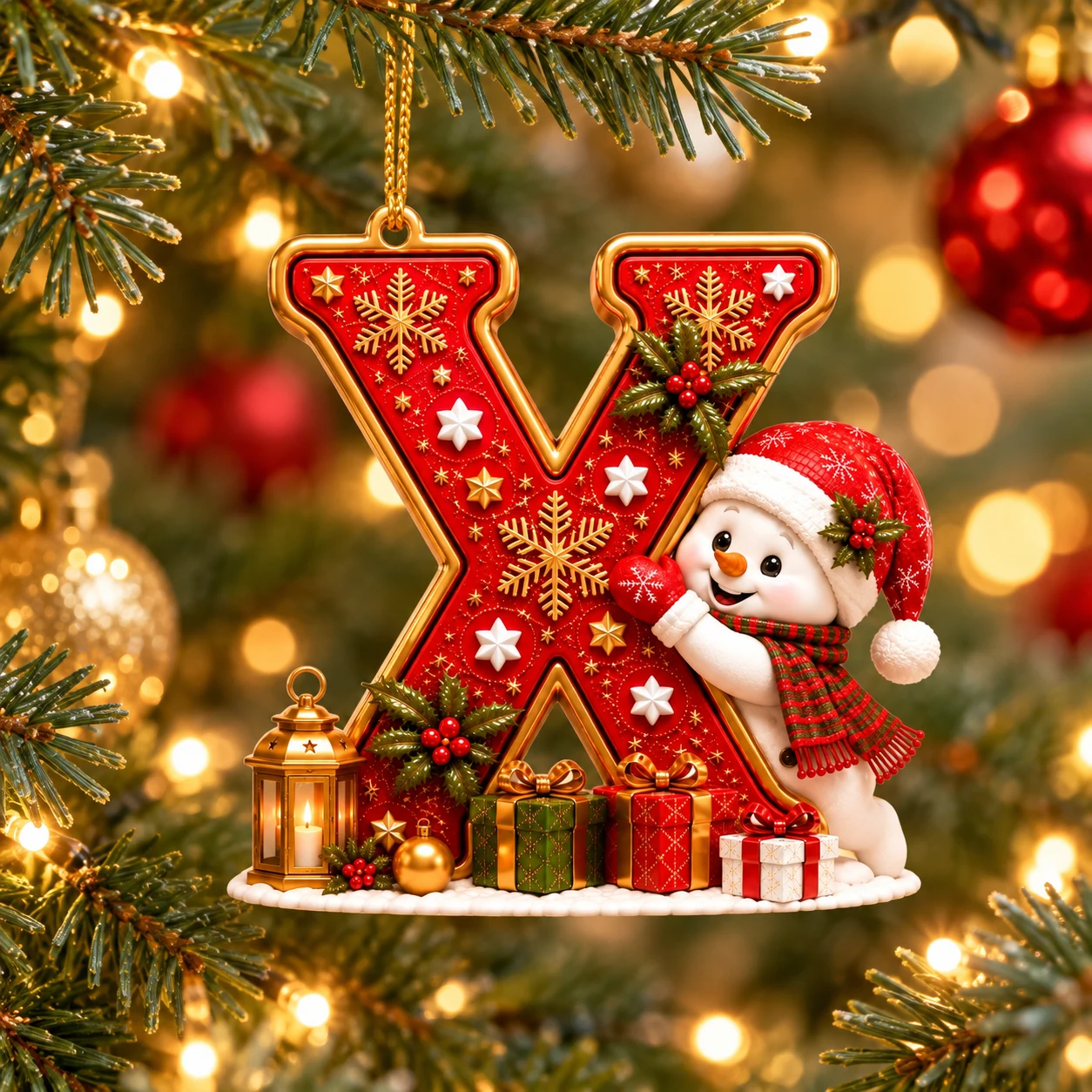 Letter X Snowman Name Letter Acrylic Christmas Ornament