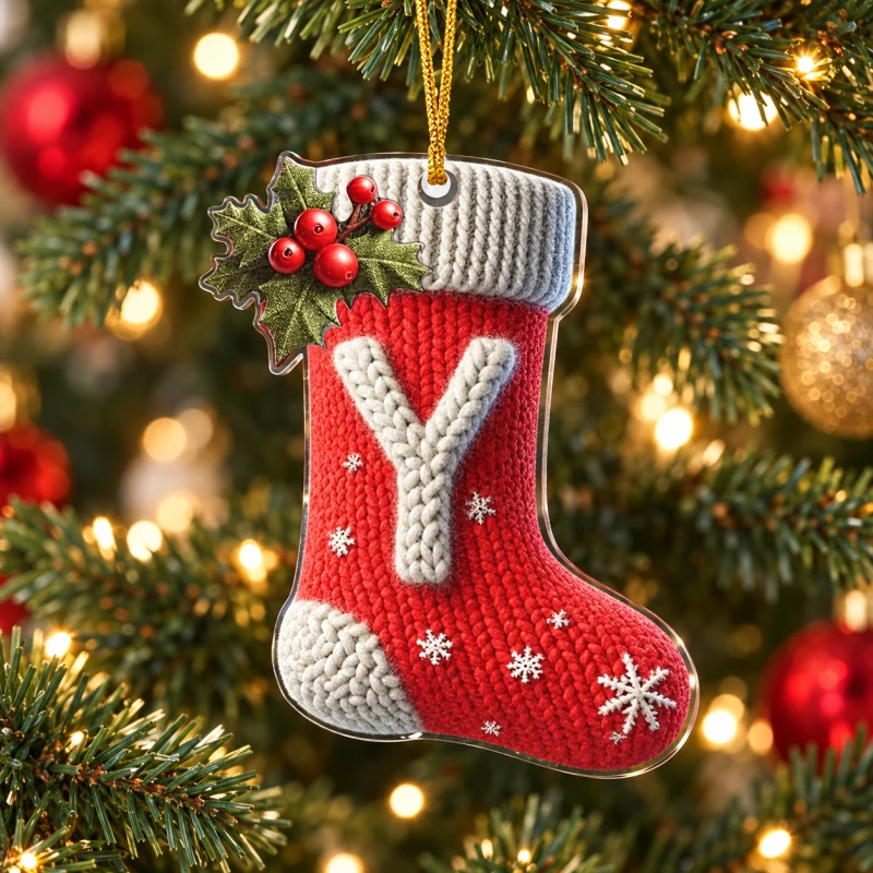 Letter Y Knitted Stocking Acrylic Christmas Ornament