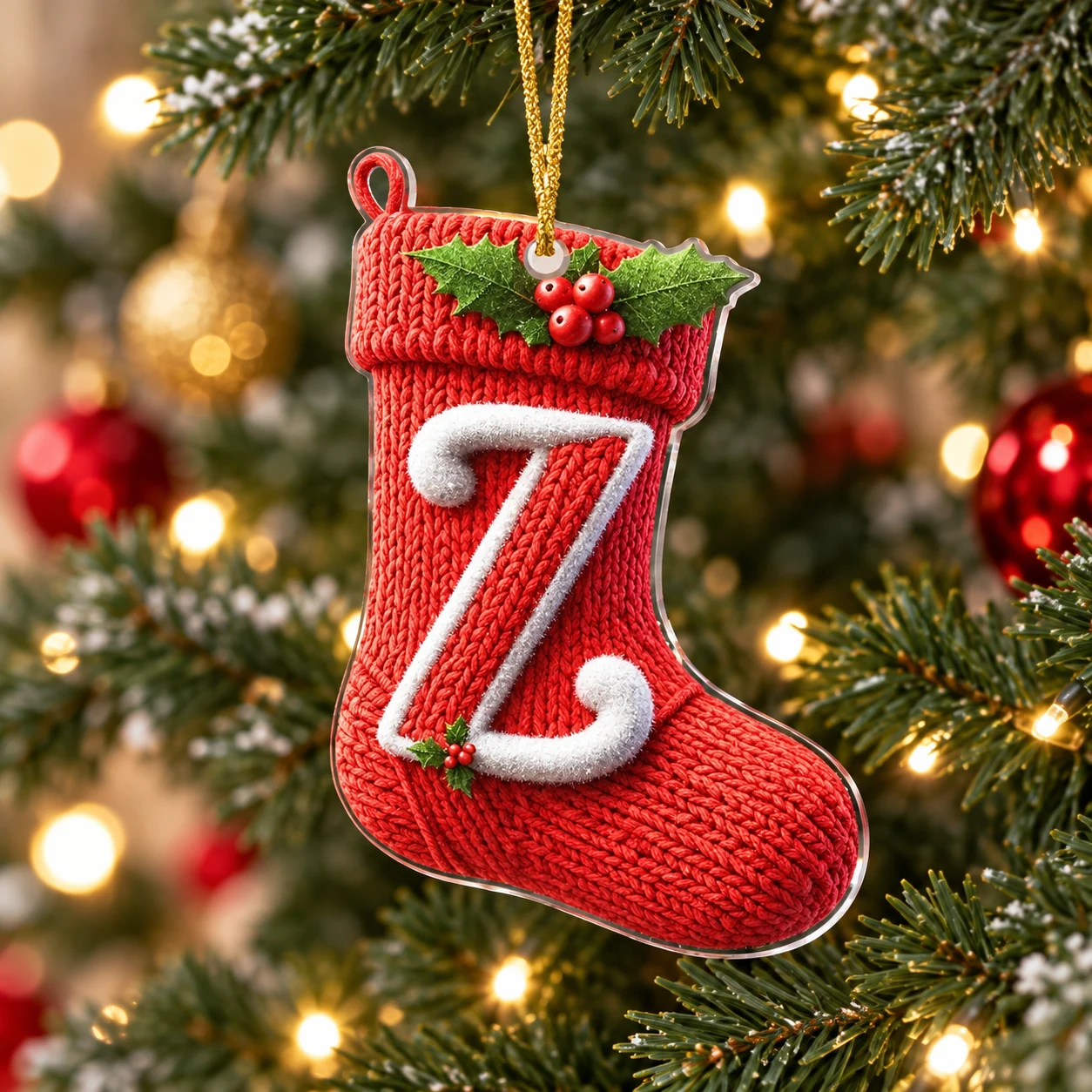 Letter Z Knitted Stocking Acrylic Christmas Ornament